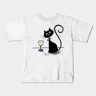 Cosmic Cat with Wine (White) Kids T-Shirt